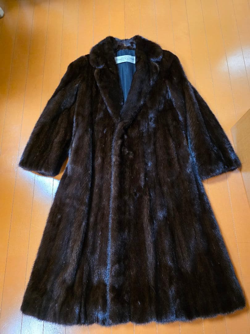 PIERRE BALMAIN ダークブラウン 毛皮ロングコート