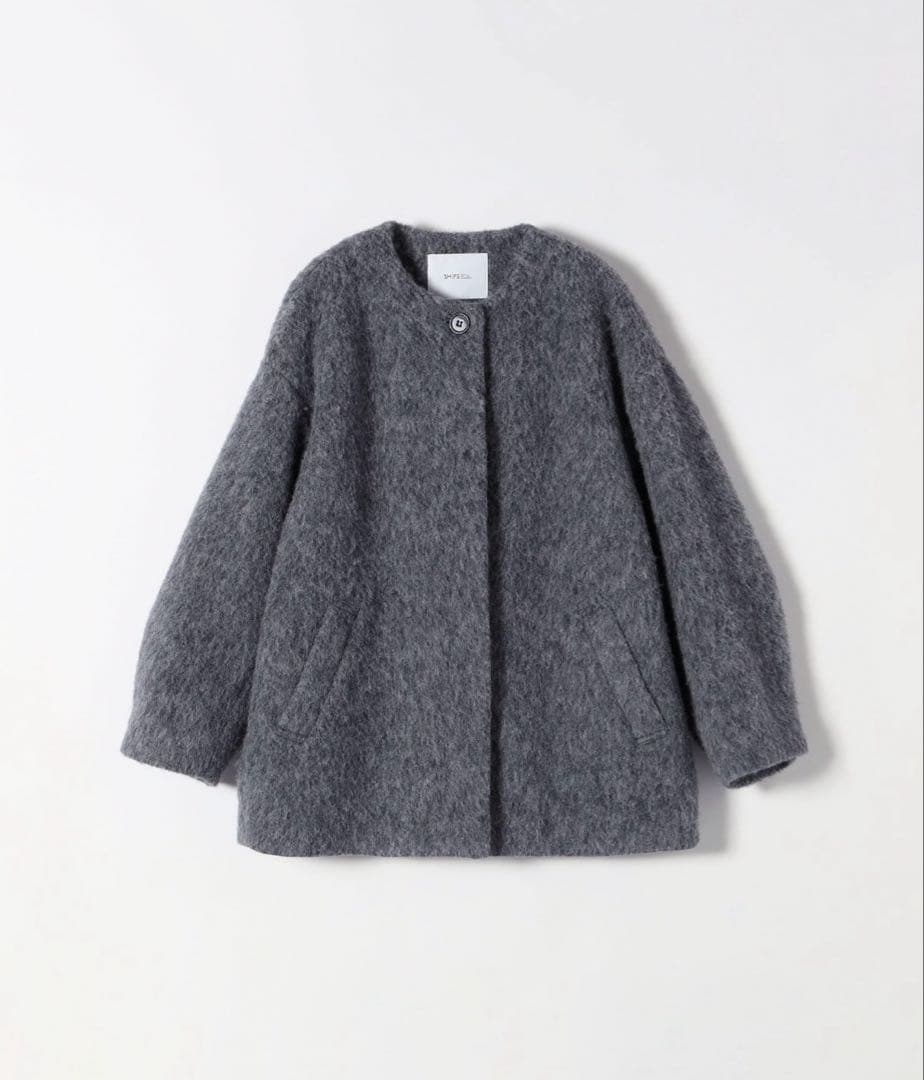 SHIPS any:ウールミックスシャギーノーカラー コートチャコールグレー