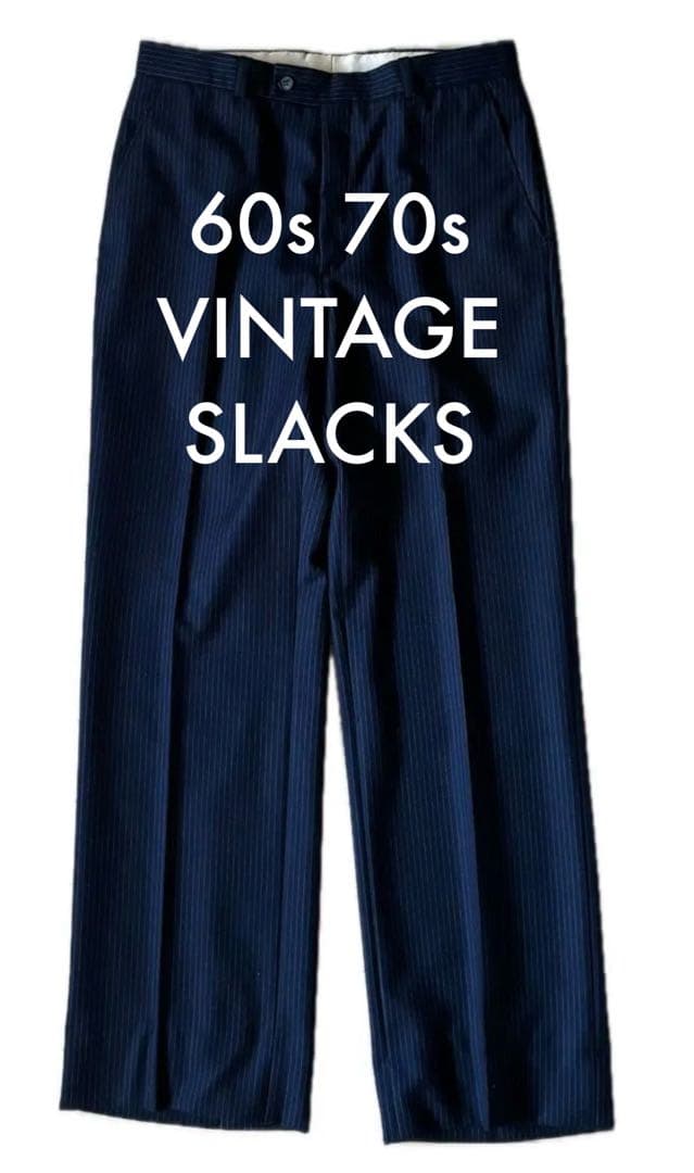 60s 70s VINTAGE ウール ストライプ スラックス ネイビー パンツ