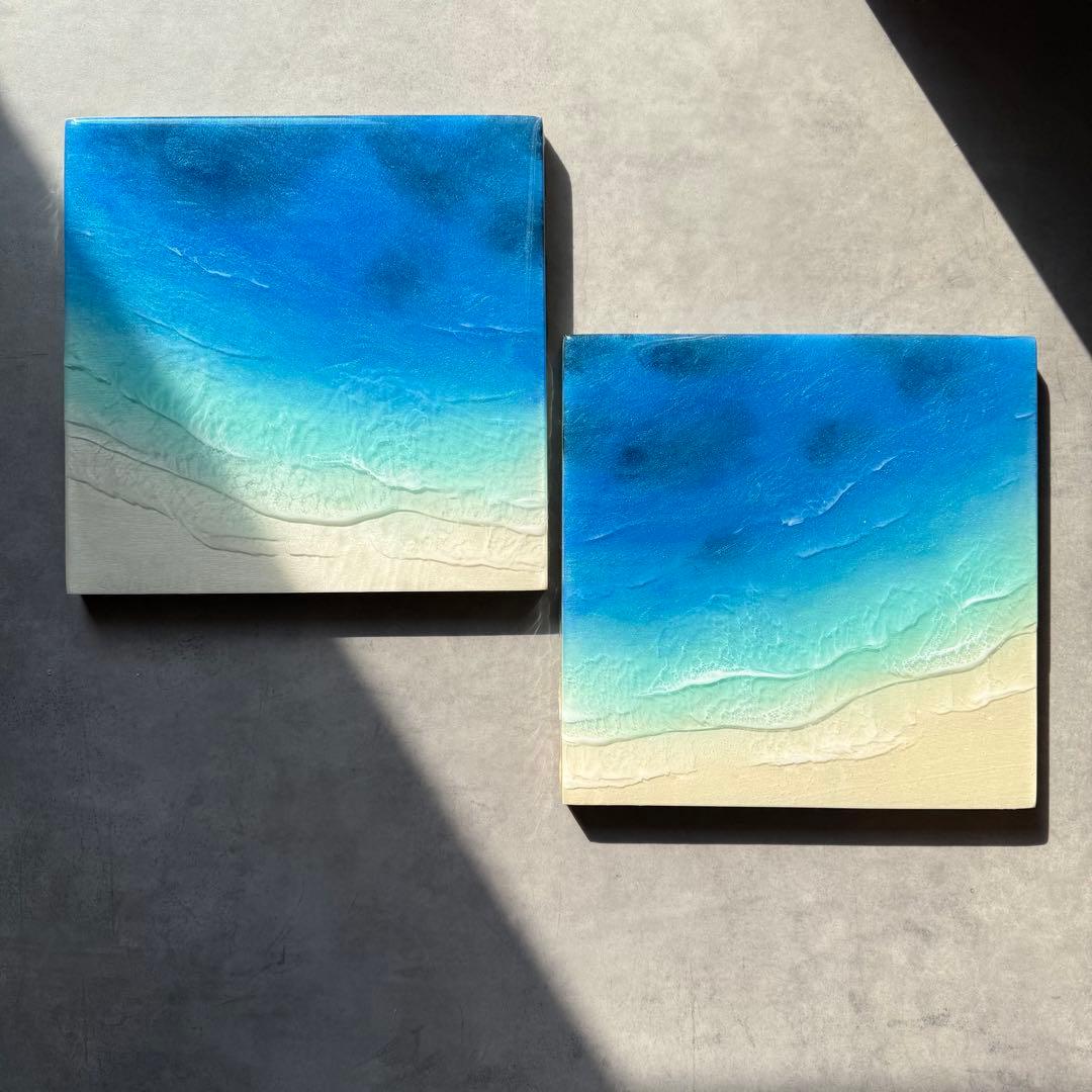 2点セット　レジンアート　海アート　エポキシレジンアート　インテリア　壁掛け