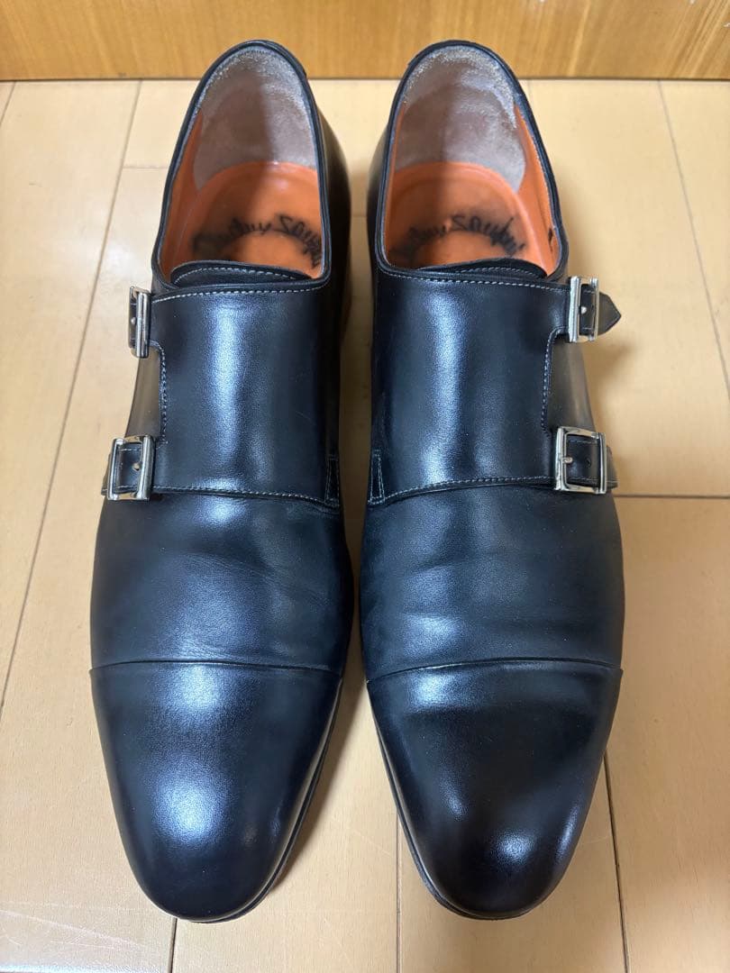 Santoni ダブルモンクストラップ 黒革靴 7.5