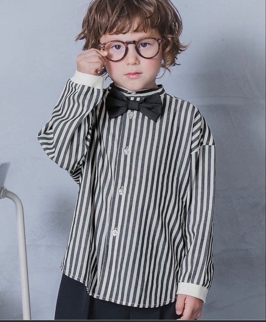 スーツセットアップ　ストライプシャツ　蝶ネクタイ4点セット