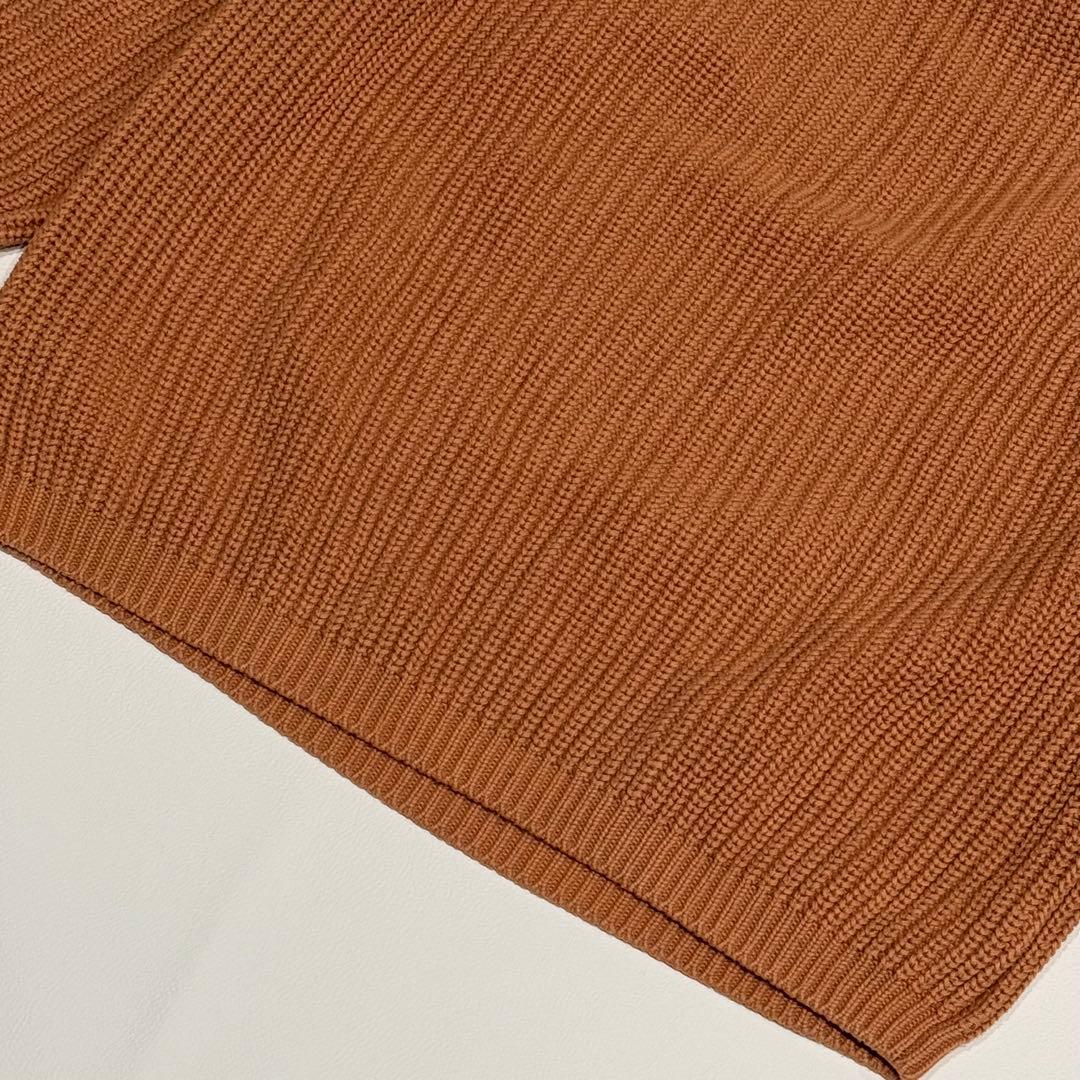 美品 バトナー BATONER コットン5ゲージ片畦クルーネックニット茶 L