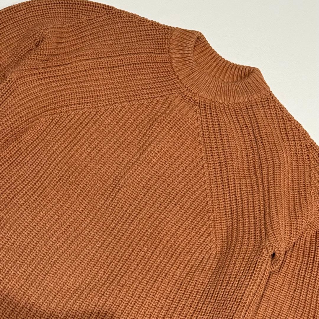 美品 バトナー BATONER コットン5ゲージ片畦クルーネックニット茶 L