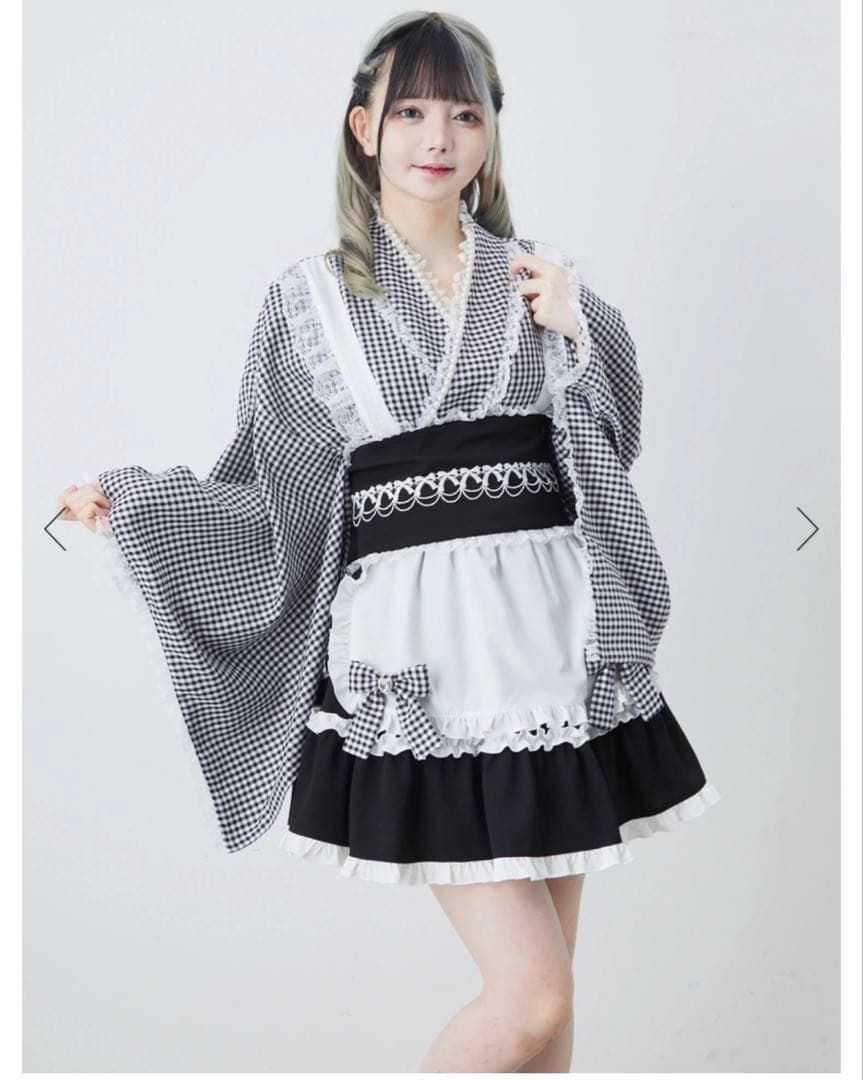 眠*羊様 Ank Rouge ギンガムメイド浴衣ドレス ブラック