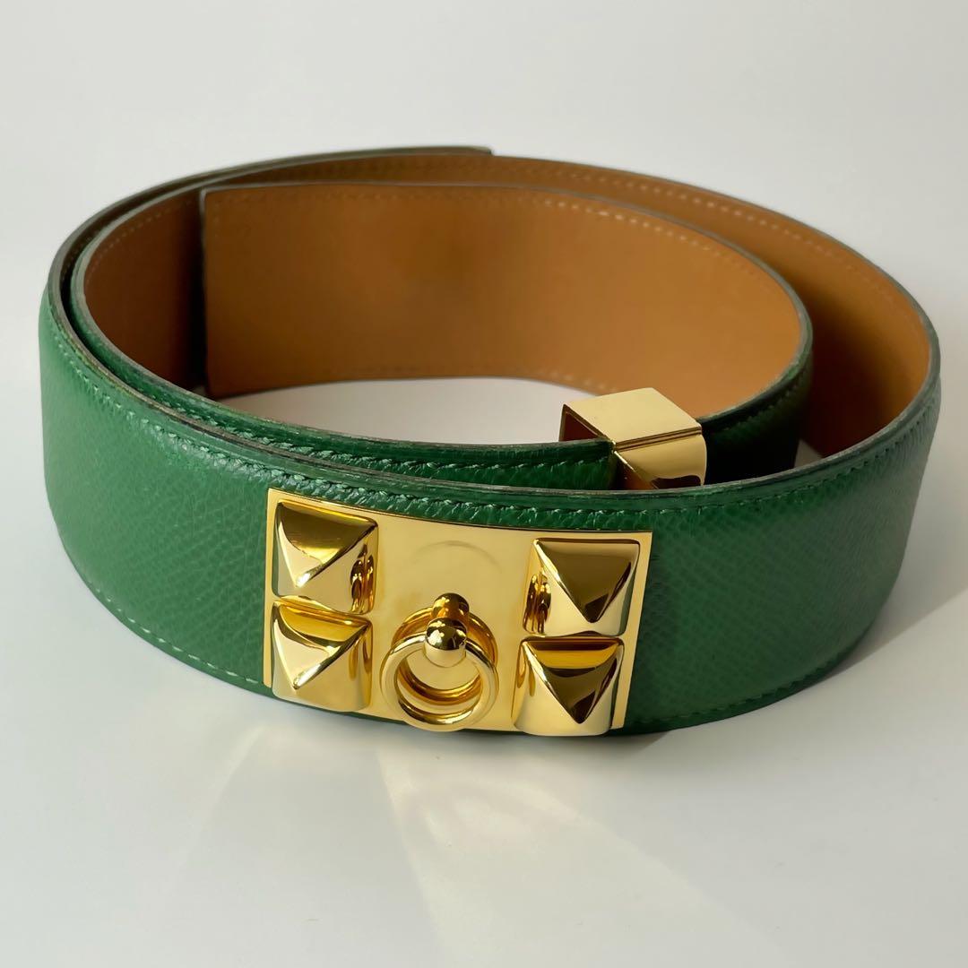 HERMES エルメス コリエドシアン メドール ベルト グリーン×ゴールド78