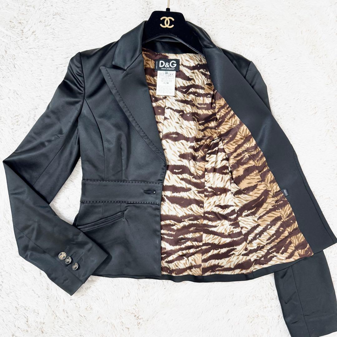極美品 D＆G ジャケット テーラード ジャケット ドレス トラ柄 ロゴ釦