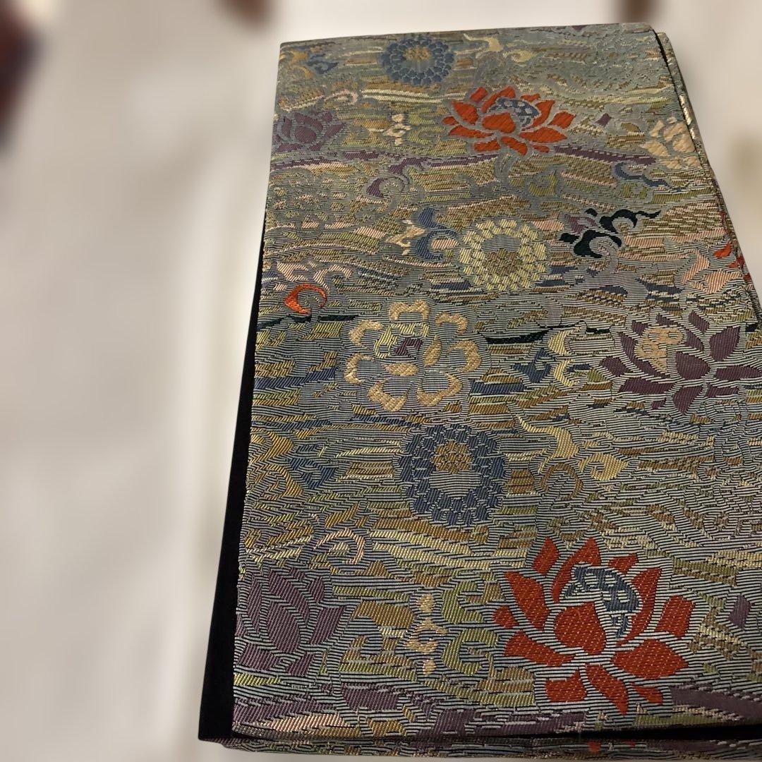 37花柄 絹製 袋帯 天鵞絨織