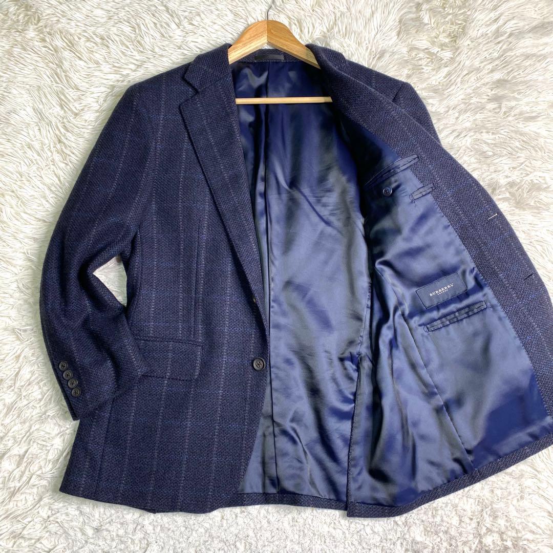 美品✨Burberry テーラード カシミヤ100% チェック M ネイビー