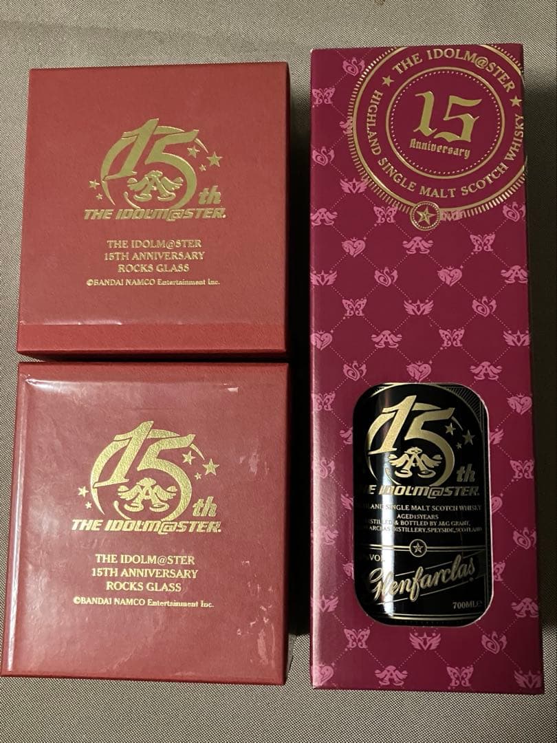 アイドルマスター15周年記念ウイスキー1本・グラス2個　3点セット