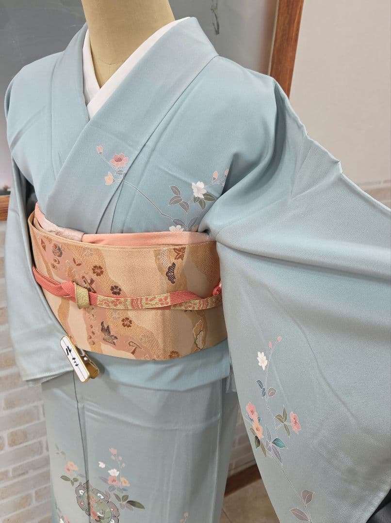 作家物訪問着4点フルセット、着物、袋帯、帯締め、帯揚げ