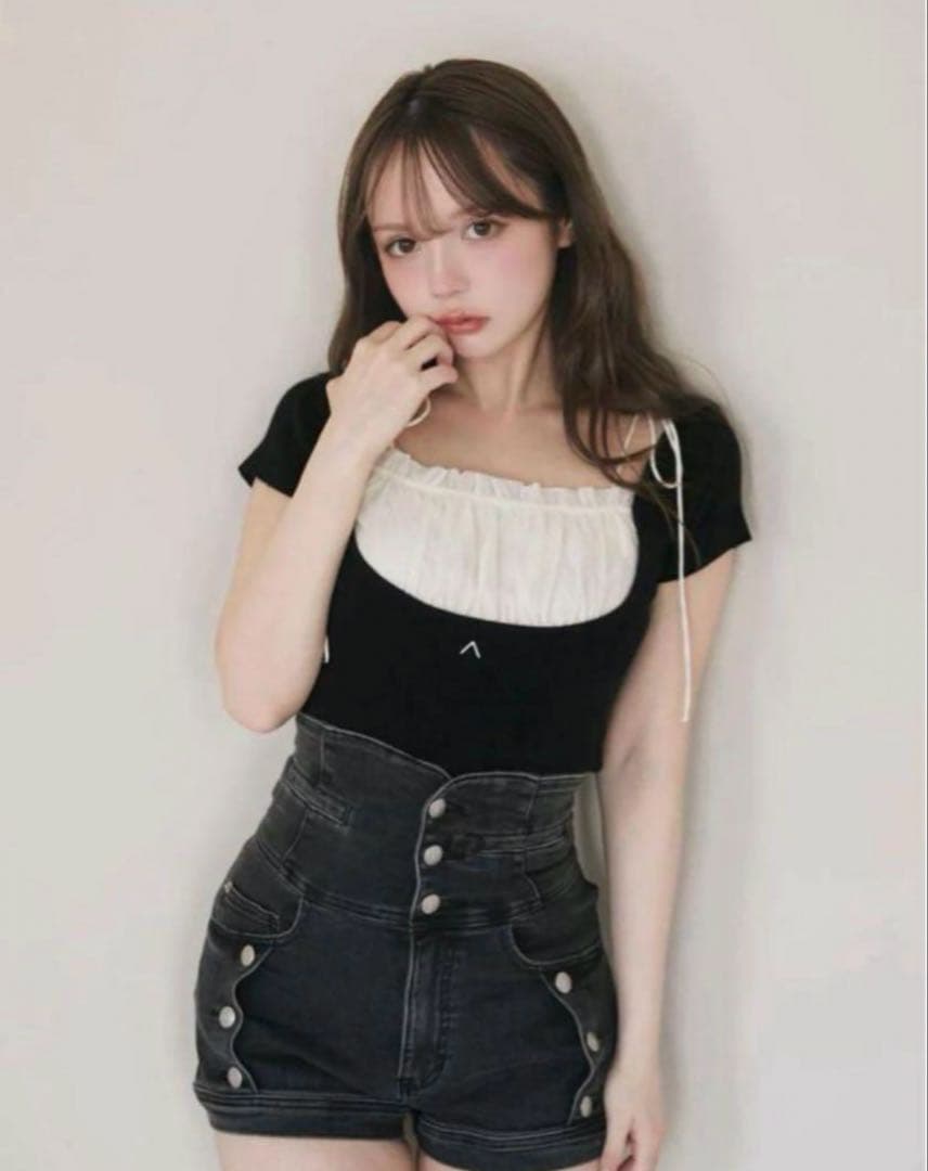 パンツ Andmary Ribbon denim allinone black S