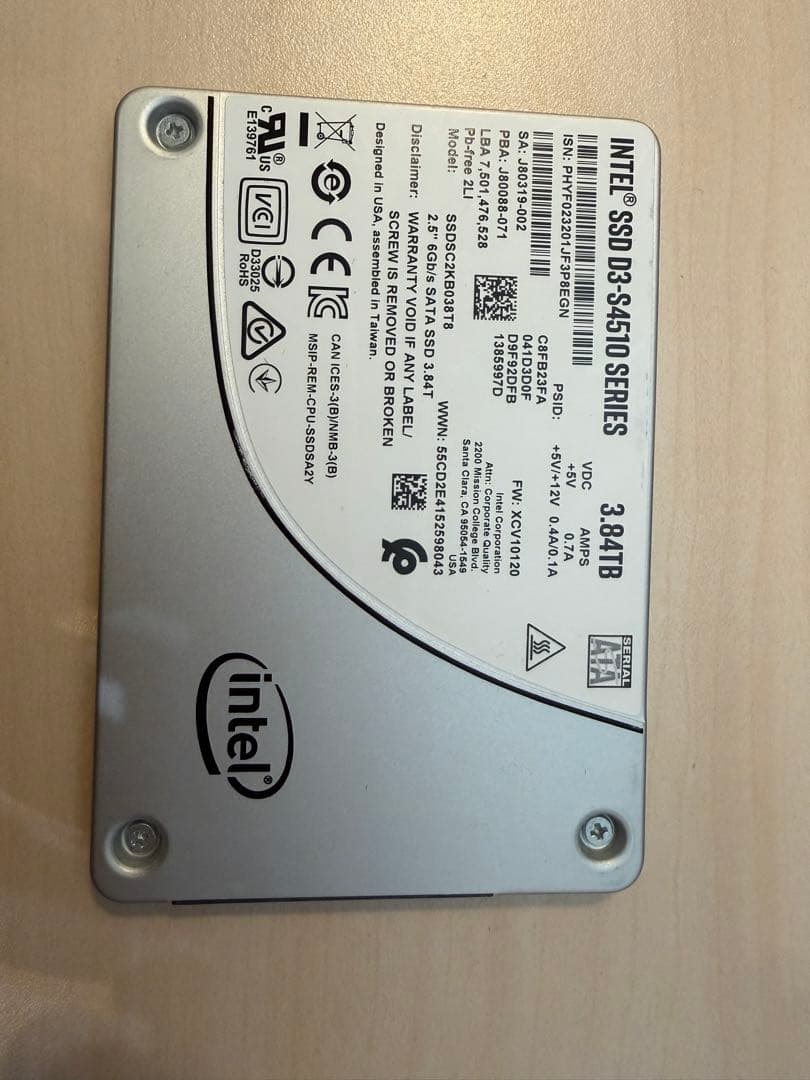 INTEL DC D3-S4510 3.84TB SATA SSD 中古