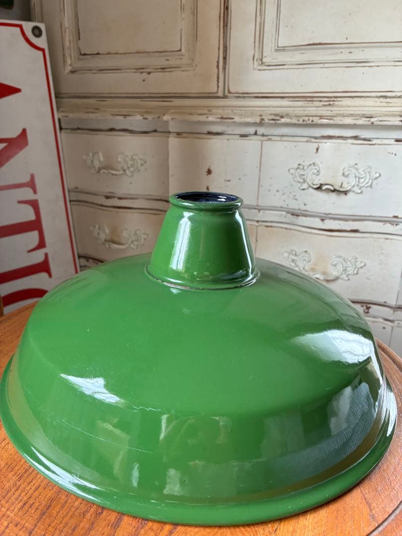 青柳アンティーク　ホーロー　ランプ　シェード　グリーン　30センチ　美品