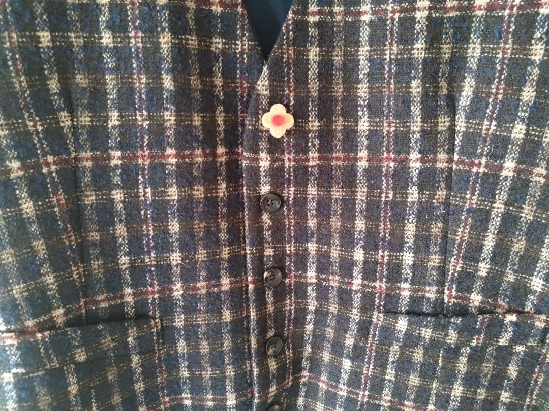 LARDINIチェック6BダブルJK＋ジレ イタリア製新品未使用ブートニエール付