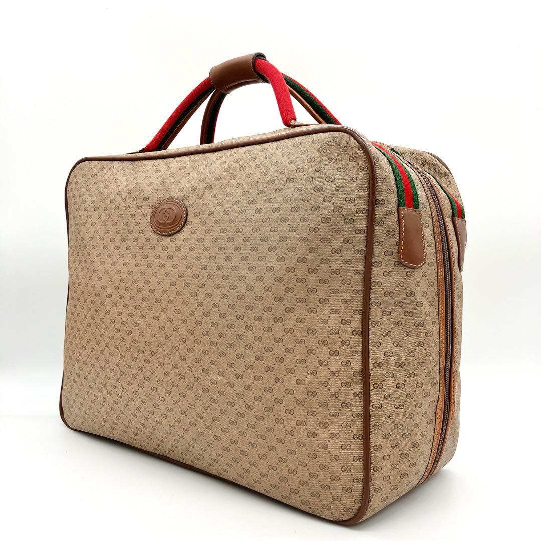 【GUCCI】ボストンバッグ　旅行鞄　シェリーライン　マイクロGG ブラウン