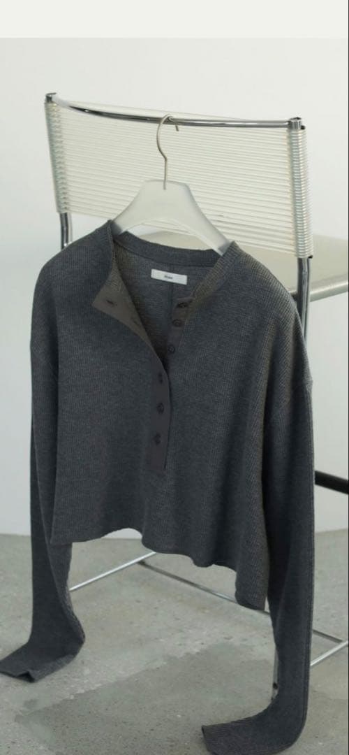 anuke　Waffle Henley Tops チャコールグレー