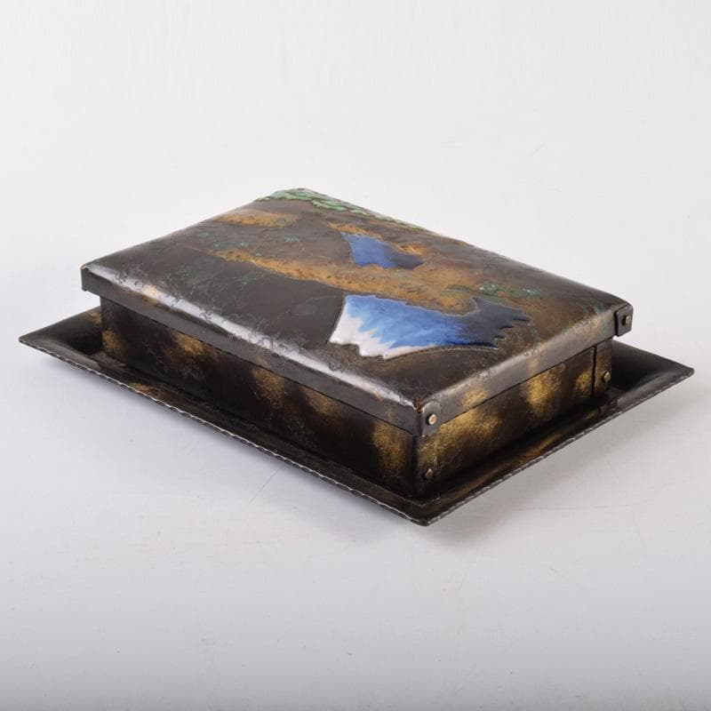 七宝焼　安藤七宝店　富士図　煙草入　煙草盆　共箱　V　7977