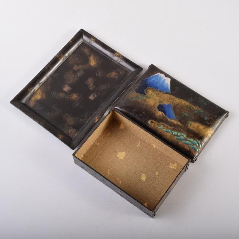 七宝焼　安藤七宝店　富士図　煙草入　煙草盆　共箱　V　7977