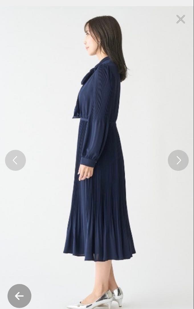 CELFORD ボウタイプリーツワンピース　紺　ネイビー　36 Sサイズ