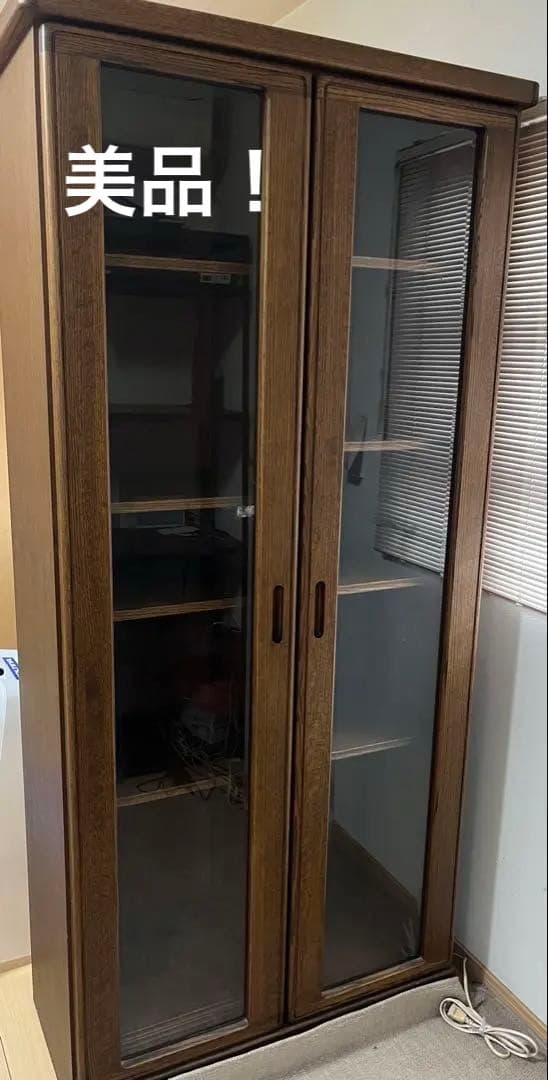 ラスト値下げ！ガラス扉付き木製本棚 5段✖️2（愛媛発です）