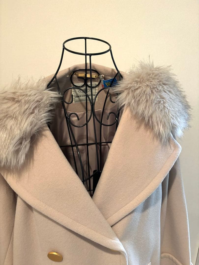 クリーニング済グレースコンチネンタル　ファー付コート