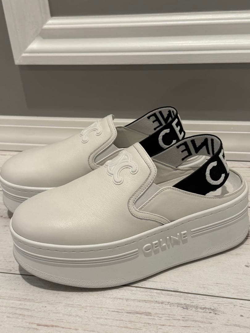 CELINE セリーヌ　ブロックウェッジミュール　ホワイト37 超美品