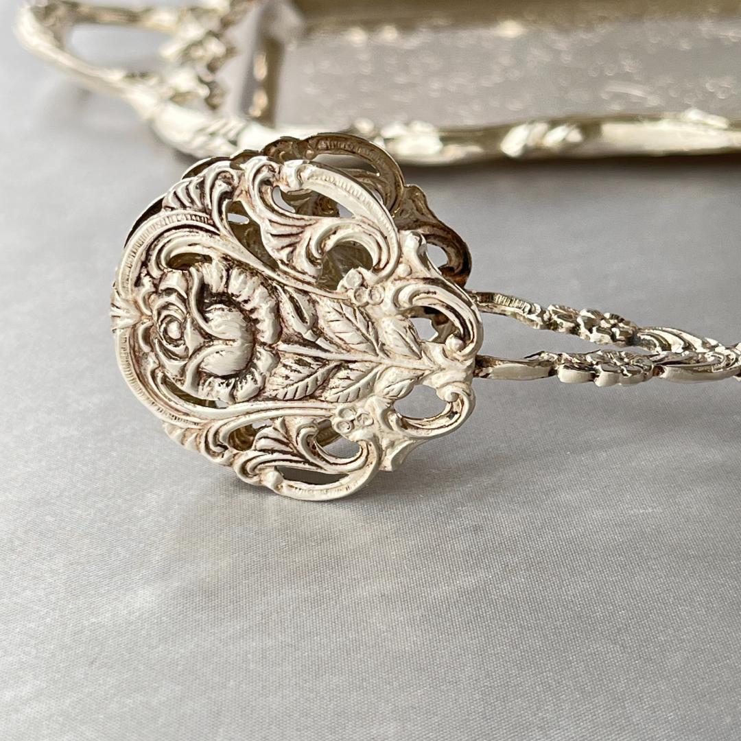 【ドイツ】 薔薇の透かしのトング【純銀】ローズ 16cm