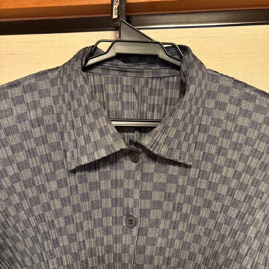 プリーツプリーズPLEATS PLEASE☆千鳥格子シャツグレー