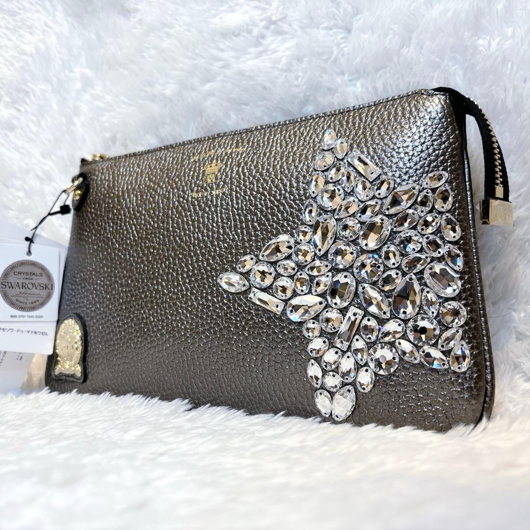 ✨未使用・定価7万✨ ADMJ ウォレットショルダー スワロフスキー ガンメタル