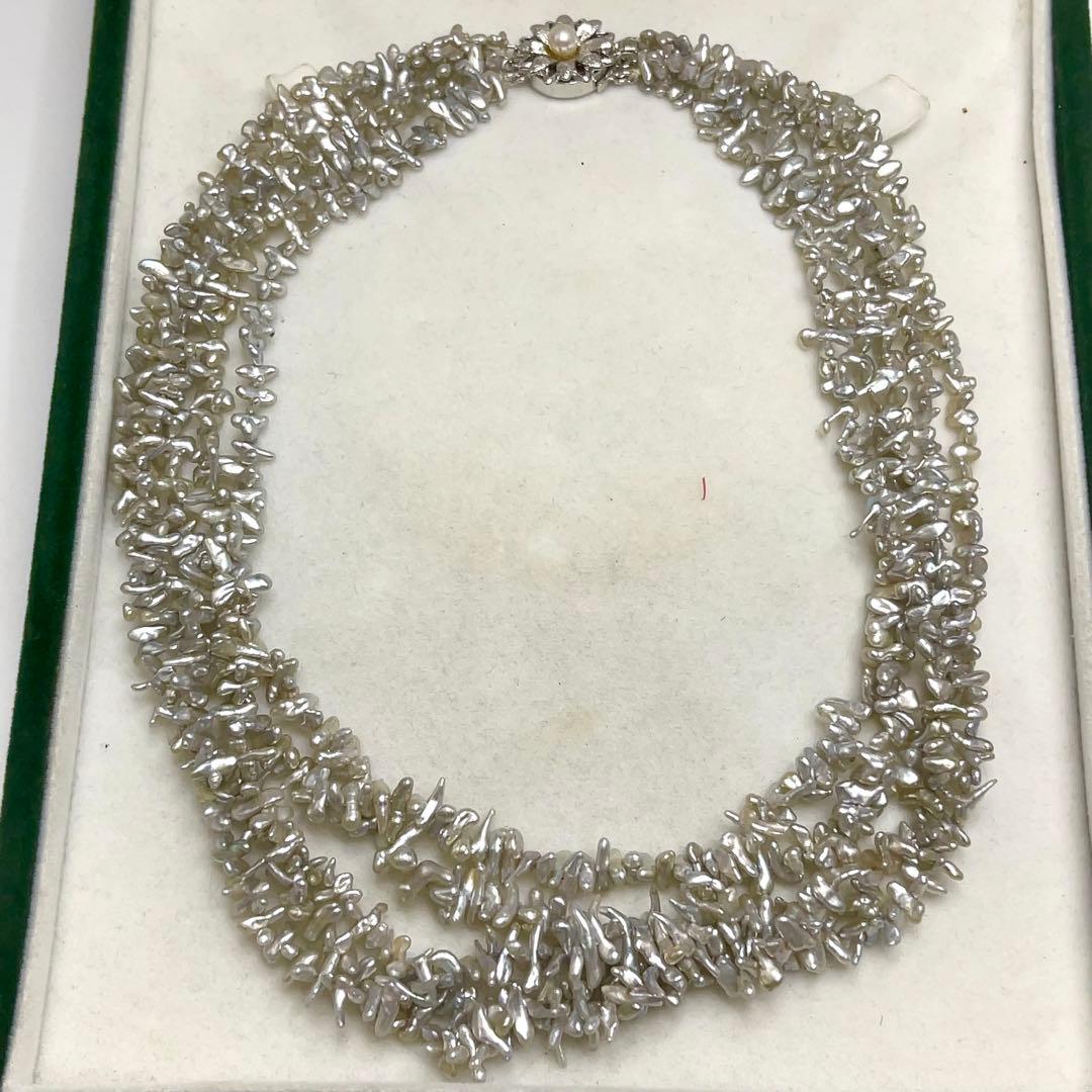 砂ケシパール 真珠 SILVER刻印 ネックレス 5連 グレー系カラー