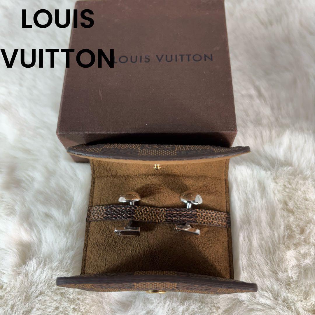 【未使用】 ルイヴィトン カフスボタン カフリンクス ロゴ レザーケース付