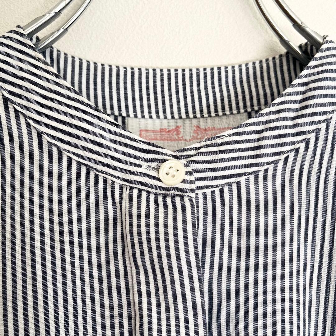 定価2.2万 ビアズリー 先染めギャザーワンピース ストライプ ネイビー 定番