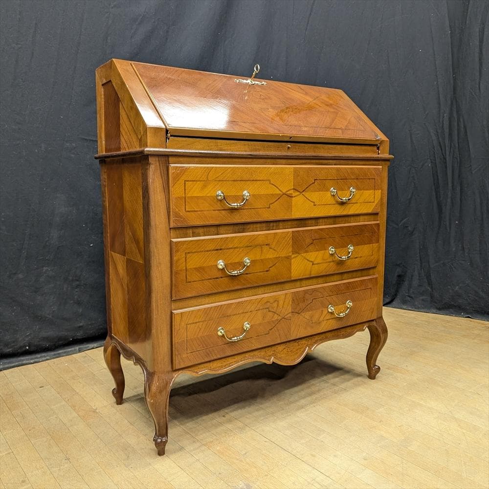 象嵌　猫脚　ライティングデスク　ライティングビューロー　学習机　デスク　引き出し