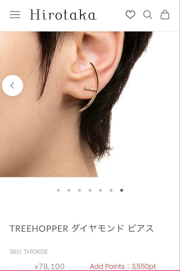 ヒロタカHirotaka Treehopper ダイヤモンド 片耳ピアス　美品