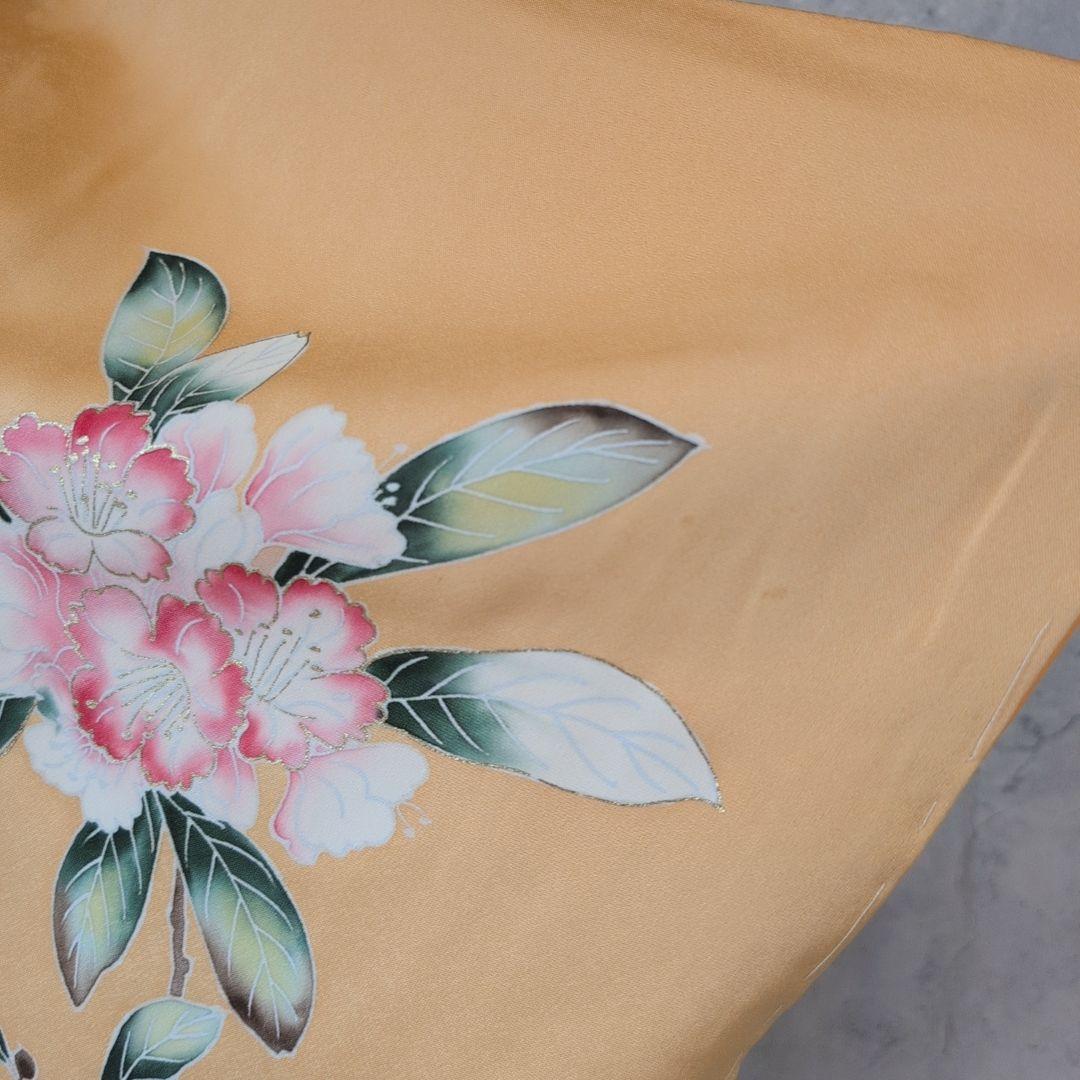 訪問着　フルセット　着物　正絹　生け花　しつけ糸　金　華やか　黄橙　C2