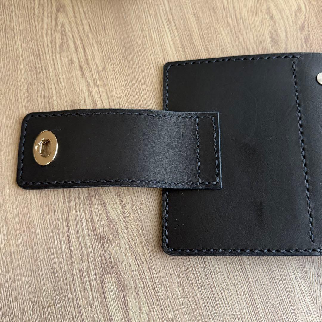 にこにこママページ【ヌメ革】M５システム手帳　ひねり錠　ブラック＆カウ柄