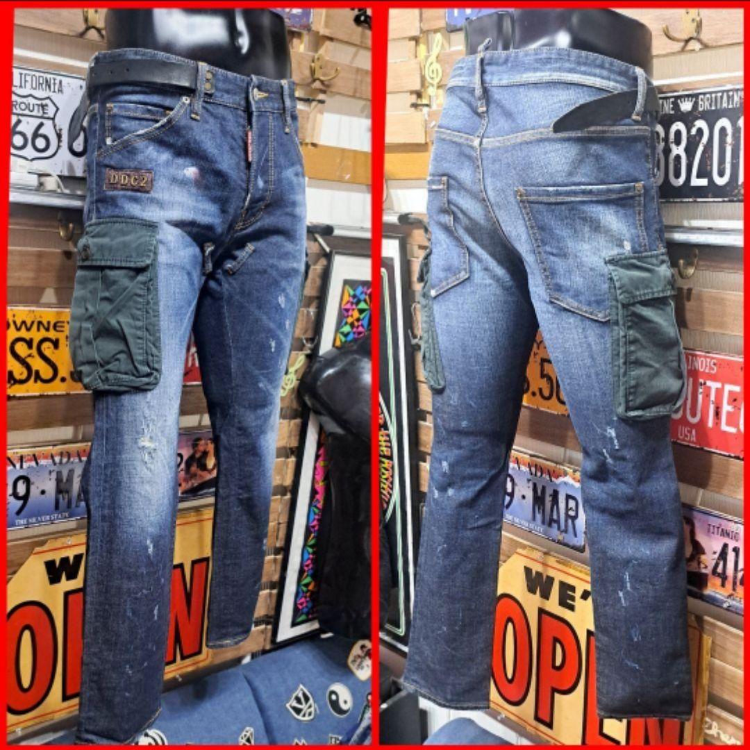 Dsquared2　ストレッチ　レザーベルト　デニムカーゴパンツ　46