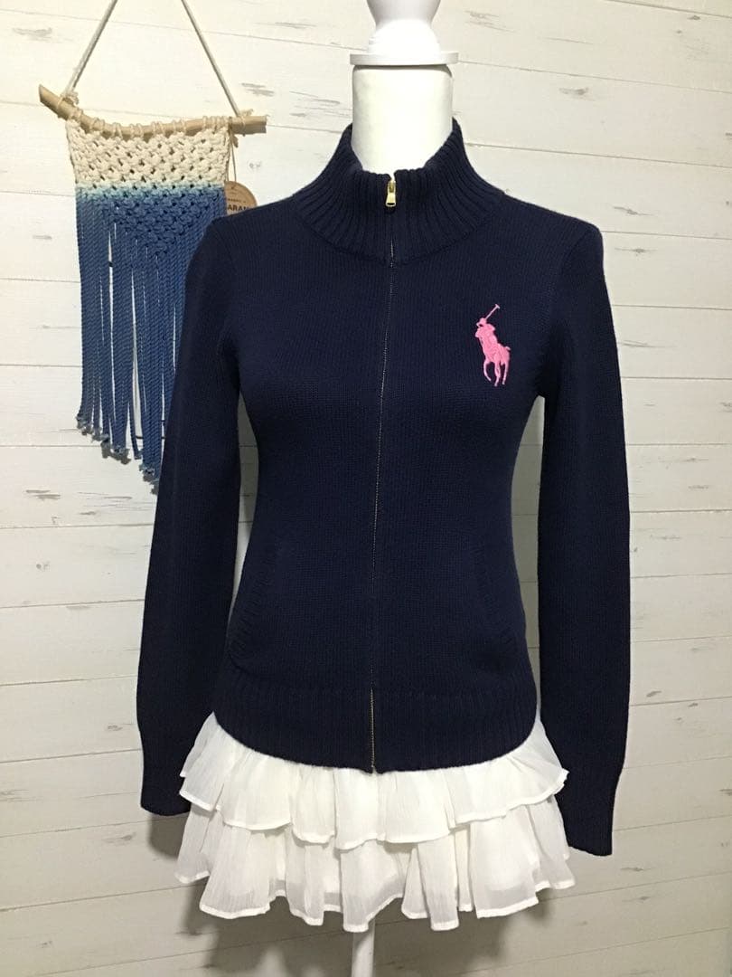 ラルフローレン★ビッグポニー ニット ジャケット ジップアップ ネイビー ピンク