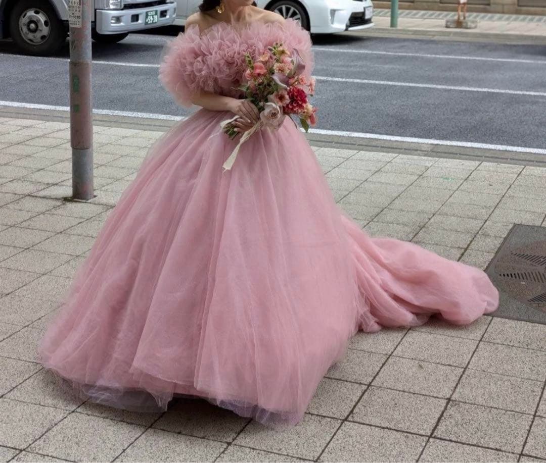 ハツコエンドウ風カラードレス　くすみピンク　ウェディングドレス