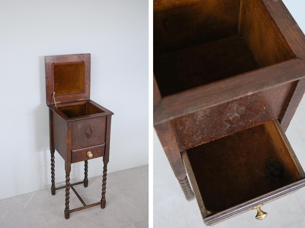 英国アンティーク木製ソーイングテーブル/裁縫箱/机/キャビネット(88-128)