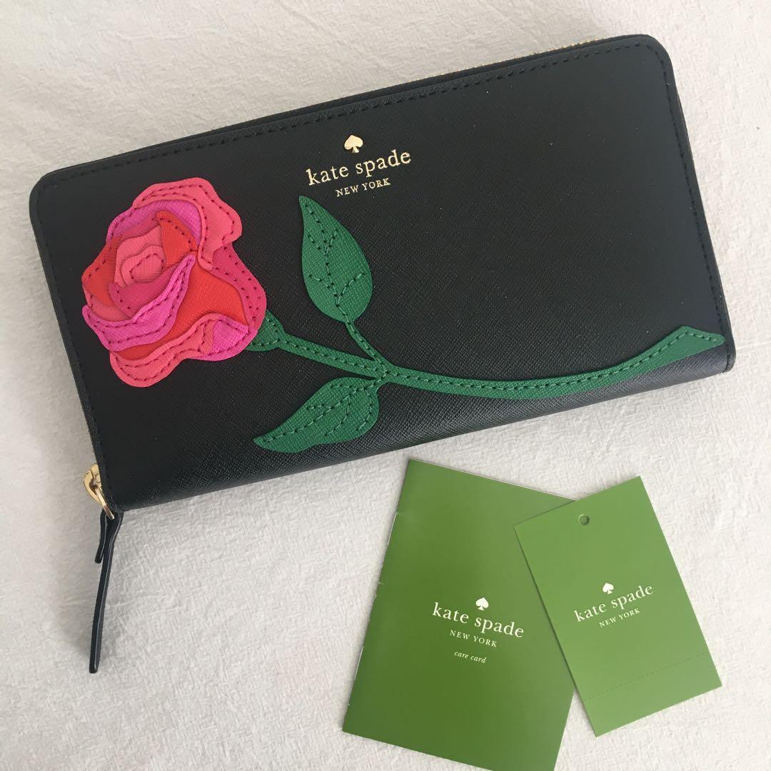 ケイトスペードニューヨーク 長財布 バラ ブラック 黒