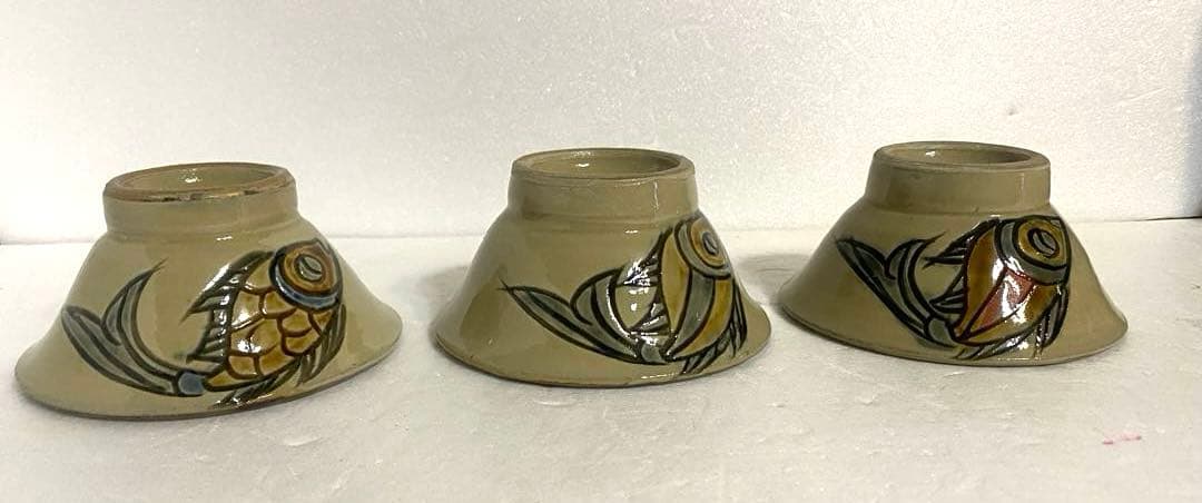 やちむん宮城須美子作　魚の絵柄　小鉢3点セット