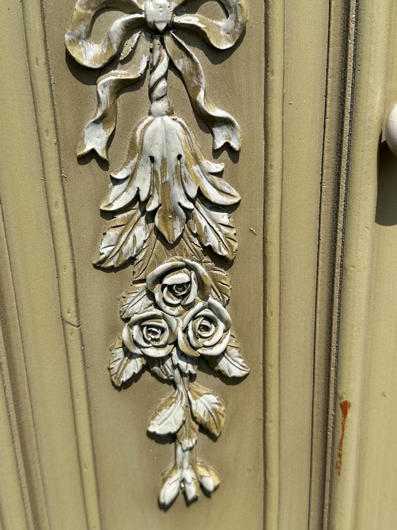 ビンテージ ロココ調 アンティーク風 木製 デザインキャビネット 棚 グリーン