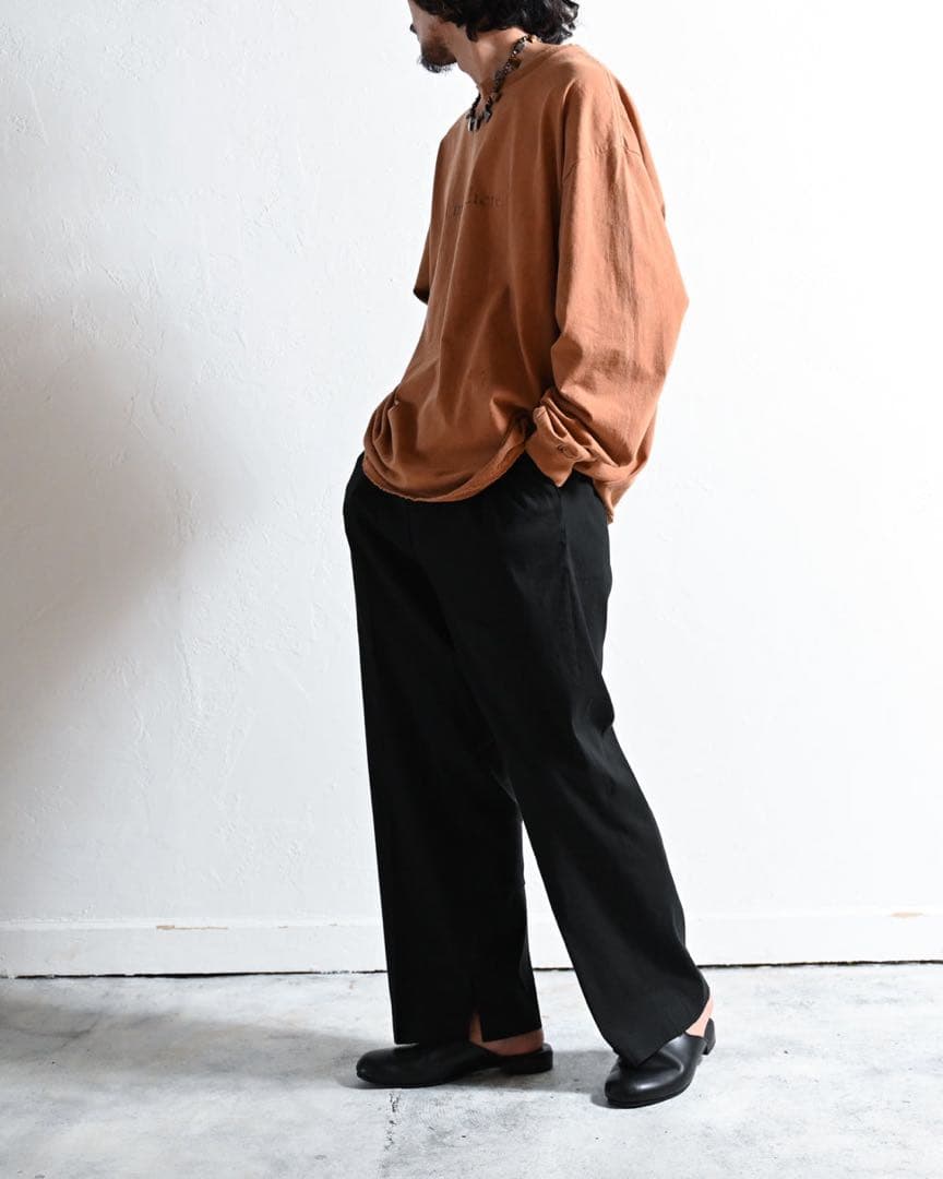 パンツ ANCELLM CUT OFF SLIT TUCK SLACKS BLACK 2