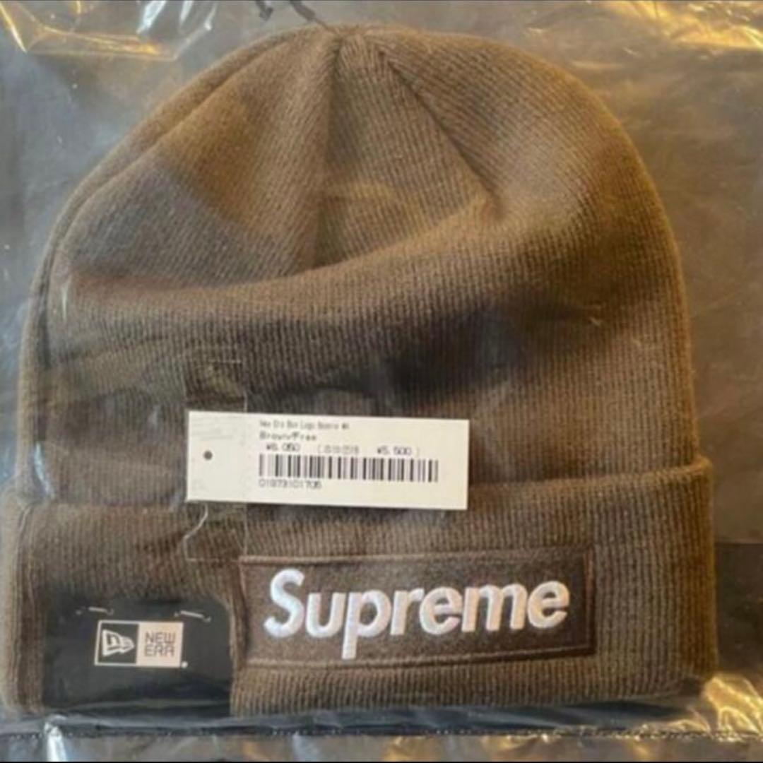 supreme シュプリーム　ニット帽　ビーニー　ボックスロゴ　ブラウン　茶色
