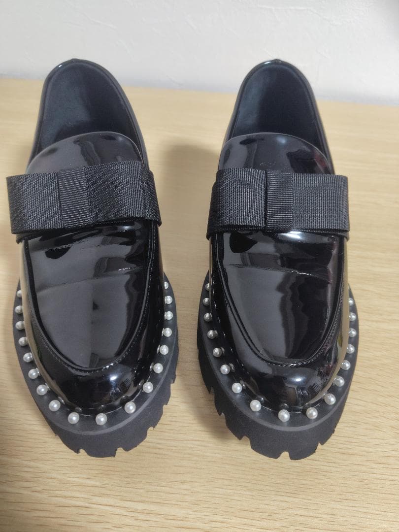 アキロン×ドノバン 厚底パールローファー 黒M Akiron × Donoban