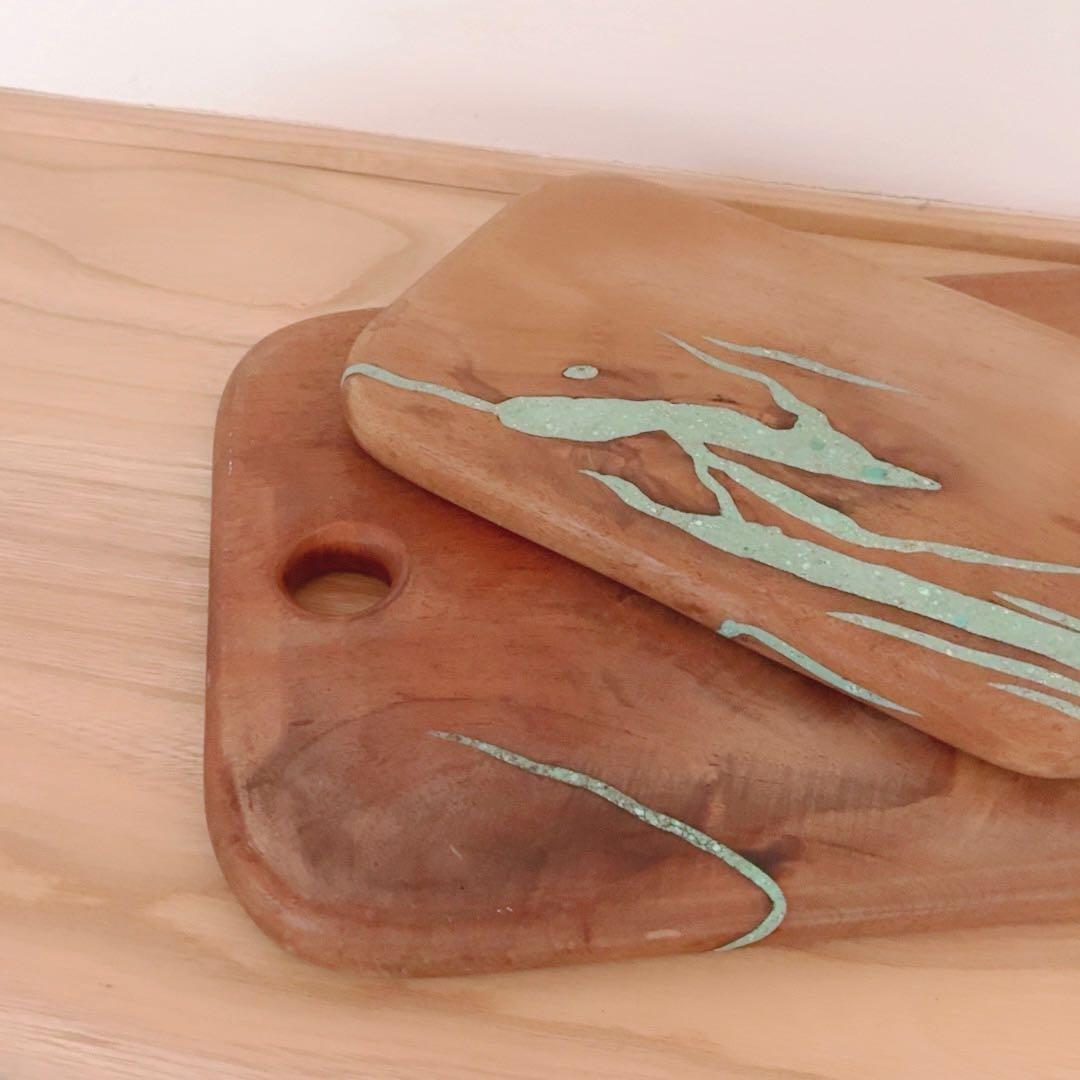カッティングボード ターコイズインレイ まな板 2セット 天然木 アメリカ製