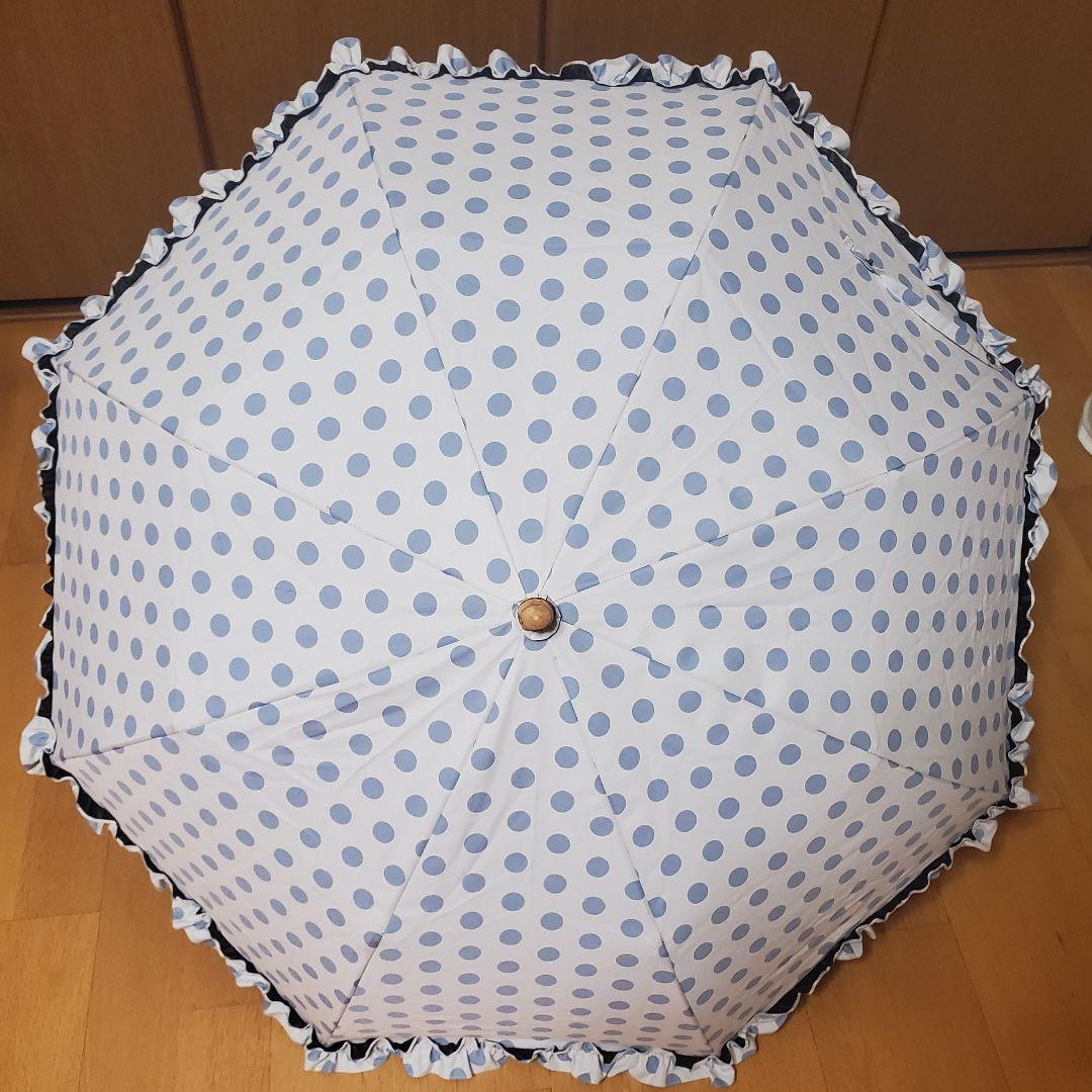 サンバリア100 完全遮光 折りたたみ 日傘二段折り ドット柄 フリル