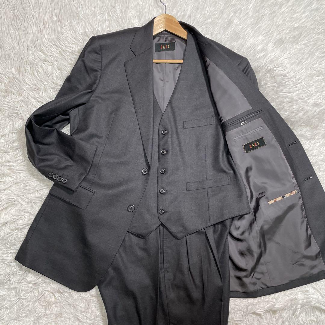 極美品　DAKS スーツ　セットアップ　3ピース　ベスト　グレー　XL
